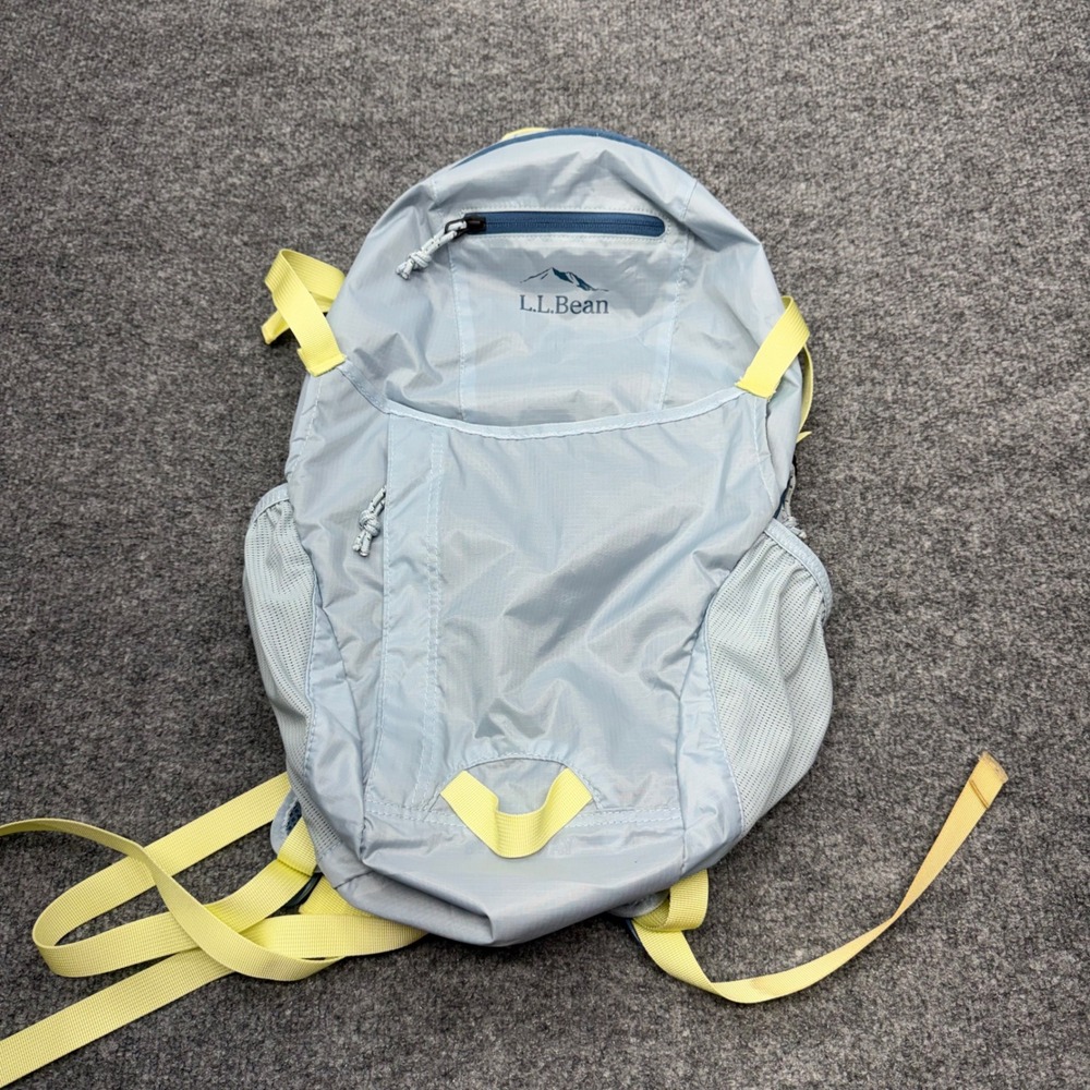 LL Bean Stowaway Daypack Light Blue Yellow Ripstop Packable Backpack 512890